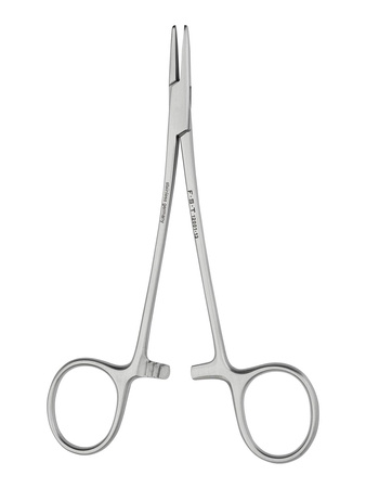 Halsey needle holder with lock, straight, smooth, 13 cm